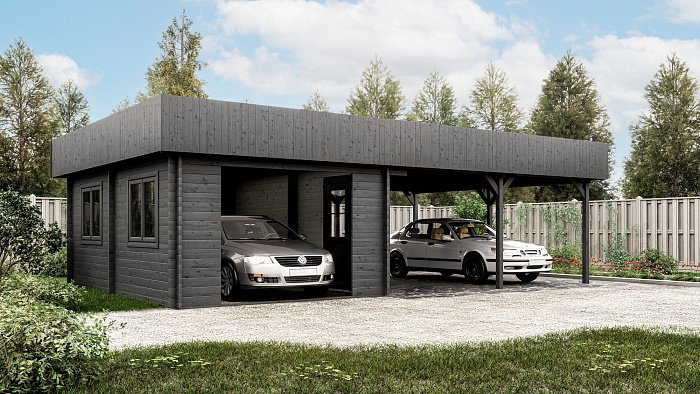 Гараж 52 односкатный дуэт с навесом